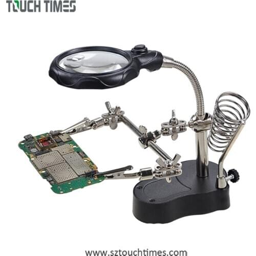 TE-801 1PCS 3.5x 12x MG16129-C LED Clamp Soldering Iron Stand Helping Hands Magnifying Glass Magnifier