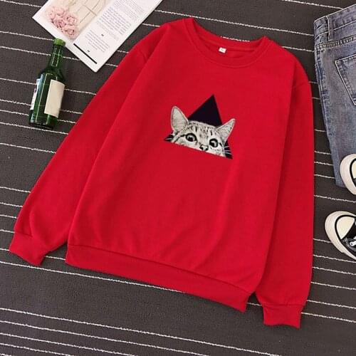 Hoodie Women Cat Printed Sweatshirt Pullover Anime Hoodie for Women Round Collar Pullover Tops Kawaii Clothes Korean Style New