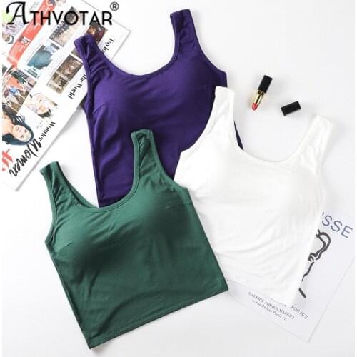 ATHVOTAR Simple Basic Crop Tops One-Piece Padded Seamless Top Solid Women Lingerie Cotton Camisole