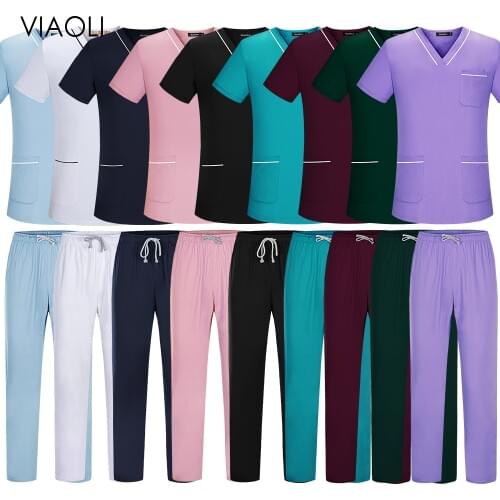 Viaoli unisex high quality cotton beauty pet Scrub uniform spa uniform Sets salon womens scrubs uniform Work wear clothes pants
