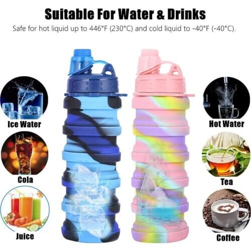 New Rainbow Mixed Color Food Grade Silicone Water Cup Outdoor Sports Travel Portable Water Bottle Nefeeko Folding Water Bottle