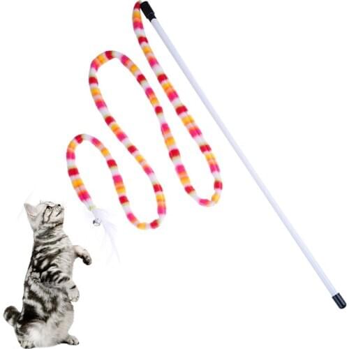 Funny Cat Toy Fishing Rod Kitten Cat Pet Toy Stick Teaser Rainbow Streamer Interactive Cat Play Wand With Feather Toys For Cats