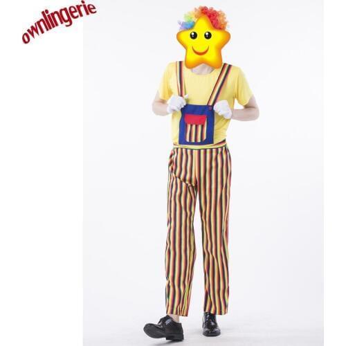 Funny Adult Halloween Game Clothing Costumes Clown for men Yellow Stripe Jumpsuit Circus Performance Uniform Halloween Cosplay