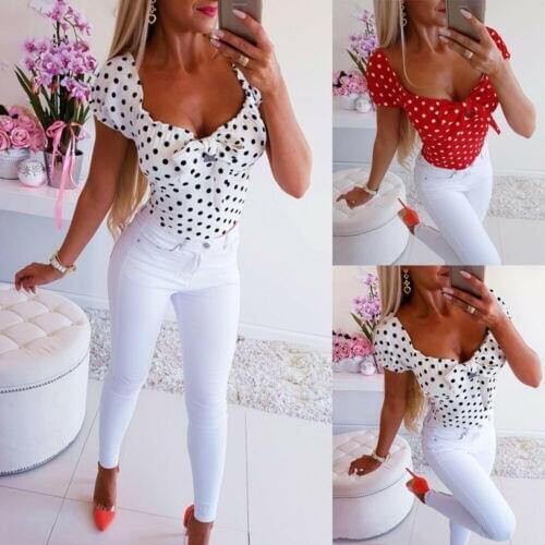 New Women Fashion Shirt Blusas Short Sleeve O Neck Polka Dot Women casual T-Shirt Tops 2019 Summer Hot Sale
