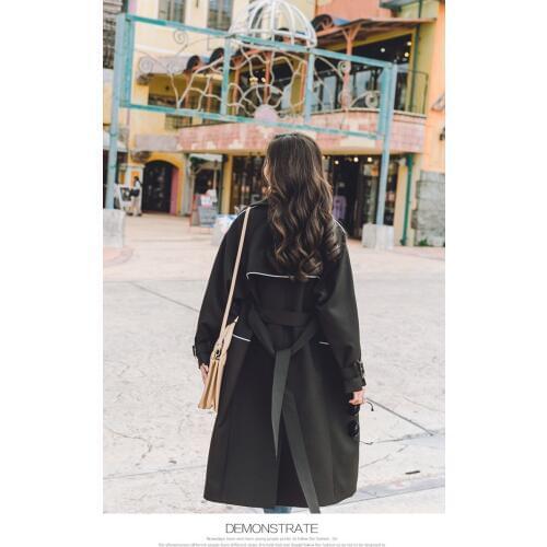 New Fashion Chic Double Breasted Long Trench Coat Women Blue Belt Windbreaker Female Overcoat Abrigos Mujer LX1922