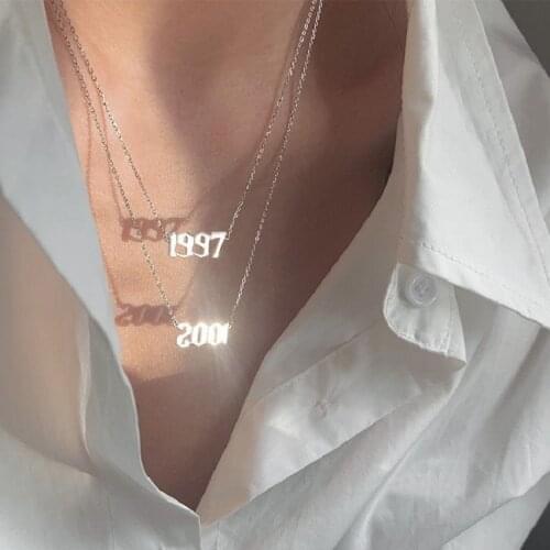 Chic Chain Fashion Stainless Steel Women Necklace Year Letter Gold Choker Necklace Pendant Nameplate Gift Jewelry