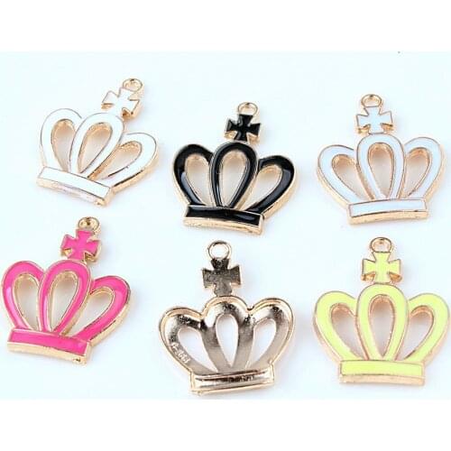 10pcs 22*28mm Enamel crown charms DIY Korea jewelry making trinket accessories KC gold alloy bracelet pendant dangle boutique