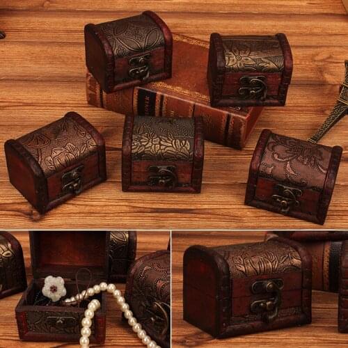 100pcs Small Vintage Trinket Boxes Wooden Jewelry Storage Box Treasure Chest Case Home Craft Decor Randomly Pattern W0099