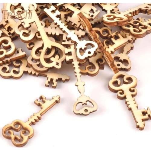 20Pcs Crafts Home Decoration Wooden Ornament Mixed Key Pattern Scrapbooking Unfinished Wood Slices Accessories