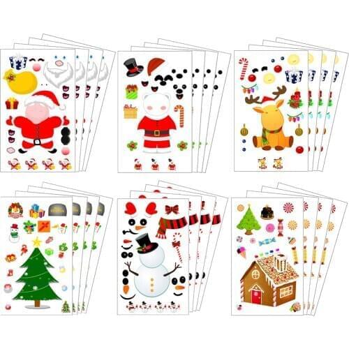 24 Sheets DIY Christmas Make A Face Stickers Decals with 6 Styles for Kids Children Toddlers Party Favor Games Decor Supplies