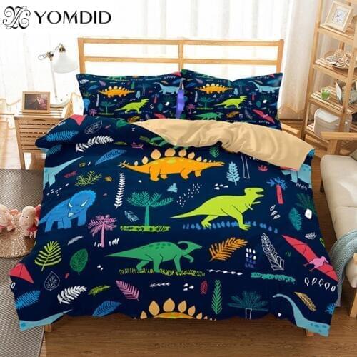 3D printed Dinosaur Duvet Cover Cartoon Dinosaur Duvet Cover Sets Pillowcase Single/Double/Queen/King Children Room Bedding Set
