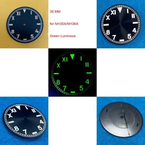 Watch Accessories 35mm Watch Dial Green Luminous for NH35A/4R/7S Movement G4