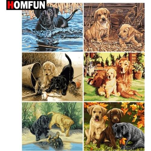 HOMFUN Diamond Painting Full Square/Round Diamond "Dog lake animal" Pattern Embroidery Cross Stitch 5D Rhinestone Painting