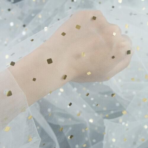 Shiny diamond-shaped sequins soft mesh DIY childrens wedding dress stage decoration mesh gauze
