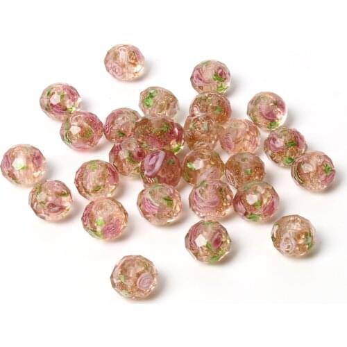 10mm Murano Transparent Faceted Rondelle Champagne Flower Lampwork Crystal Glass Beads for Jewelry DIY Making Bracelet
