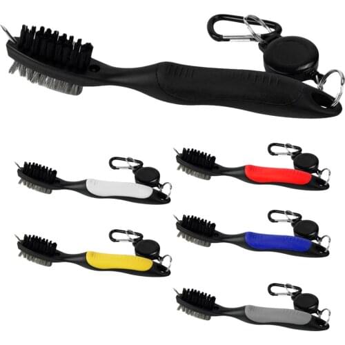 Golf Dual Side Golf Club Brush Cleaner Ball Cleaning with Carabiner + Retractable Reel Golf Accessories Golf Club Brush Cleaner