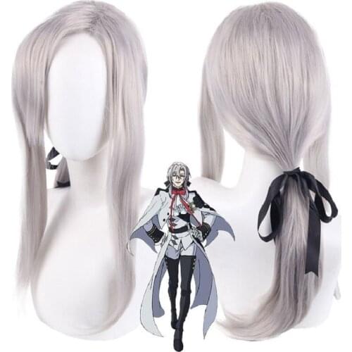 Ferid Bathory Cosplay wig 60CM long silver gray wigs men women Anime Owari no Seraph Seraph of The End Synthetic hair + wig cap