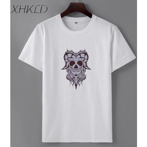 Europe Size mens tshirts 100% Cotton top Black White Skull print T-shirts Summer XHKLD casual o-neck Fitness Short sleeve tees