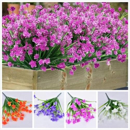Artificial Violet Flowers Outdoor Plant Shrubs Plastic Leaves Fake Bushes Greenery Window Home Yard Garden Wedding Decor