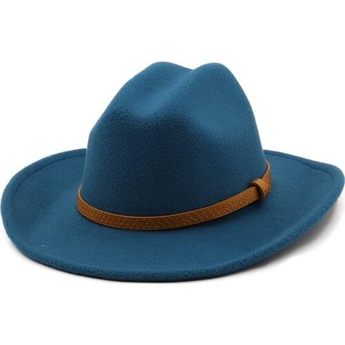 Quality Big edge wool Fedora Hat Women Men Imitation Wool Felt Hats with Metal Chain Decor Panama Fedoras Chapeau Sombrero