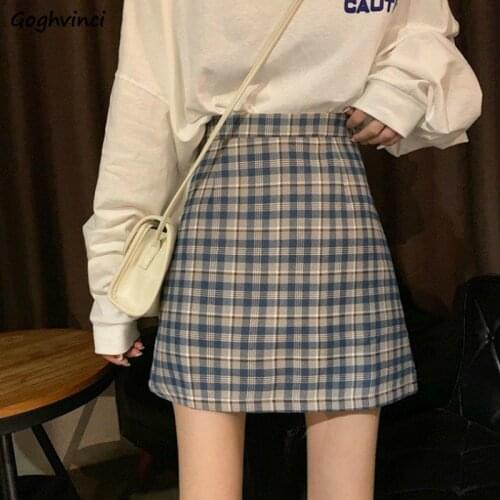 Plaid Skirts Women Sweet A-line High Waist Loose Womens Mini Skirt Casual Slim Girls Elegant Korean Style Stylish New Harajuku