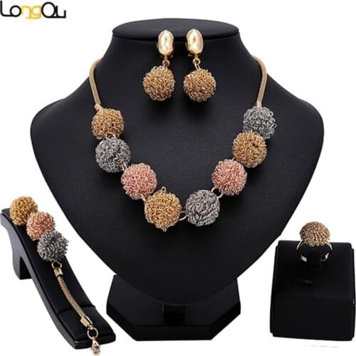 Longqu 2021 nigerian women wedding jewelry set fashion african Bridal Jewelry set Wholesale Dubai gold Colorful jewelry set