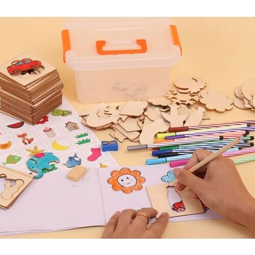 Creative Children Learning Painting Set Drawing Template Graffiti Educational Toys Wooden Painting Tools Coloring Toys