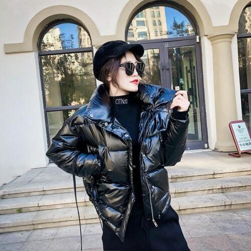 Jacket with winter down jacket 2019 new bright for women thick black shiny short Bright yellow red cotton jacket Parkas