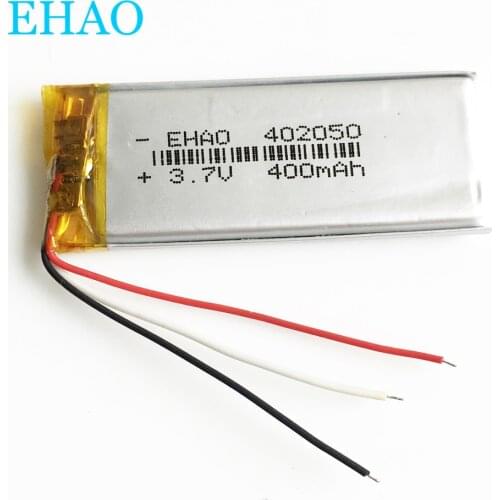 EHAO 402050 3 wires 3.7V 400mAh battery Lithium Polymer LiPo Rechargeable Li cells For Mp3 GPS Bluetooth DVD camera