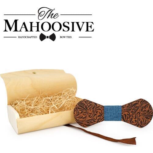 Mahoosive Engraving Wooden Bow Tie For Groom Wedding Men suit Formal Wear Cravat Bow tie Accessories muszka gravatas corbata