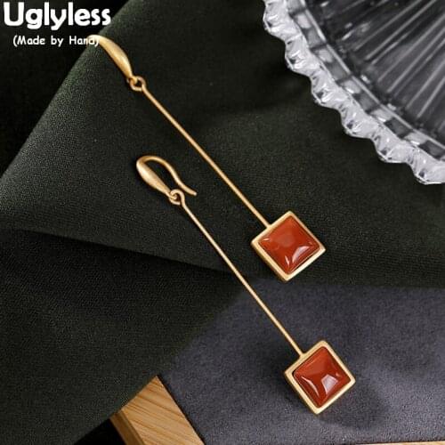 Uglyless Minimalism Square Agate Earrings for Women Simple Fashion Gold Squares Earrings 925 Silver Gemstones Jewelry Geometric