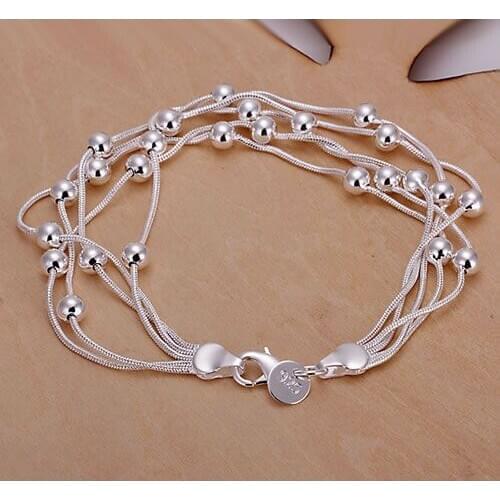 Fashion Jewelry Bracelet 5 Line Gloss Ball Bracelet Silver Color Gift Women Lady Nice Wholesale High Quality/ASDFASDF DFAEWER