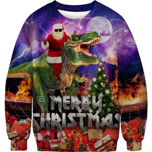 3D dinosaur digital print sweatshirt mens round neck sweatshirt loose fashion casual street long sleeve top