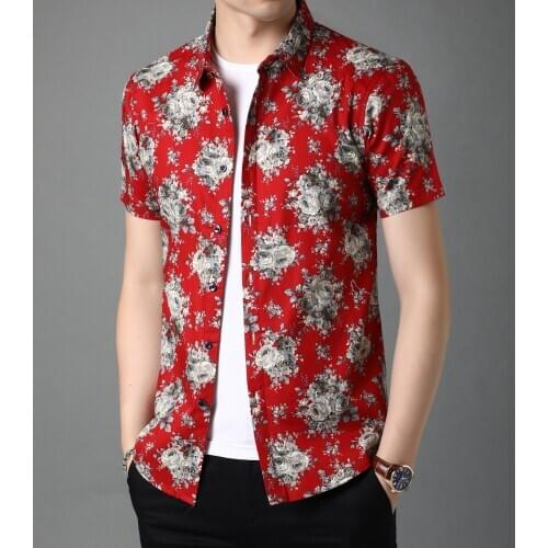 Mens Summer Shirts Fashion Printing Pure Cotton Floral Clothes Short Sleeve Male Casual 100 % Cotton Clothes