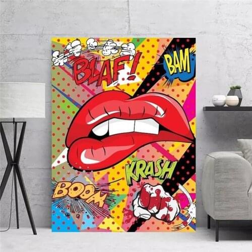 Canvas Prints Pop Culture Poster Wall Art Biting Lips Painting Fashion Pictures Nordic Home Decor Cuadros Modular Living Room