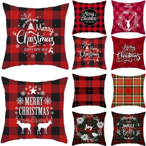 45x45cm Christmas Square Cushion Cover Red Plaid Print Pillow Cases Sofa Car Cushion Cover Seat Bed Decor Throw Pillowcase