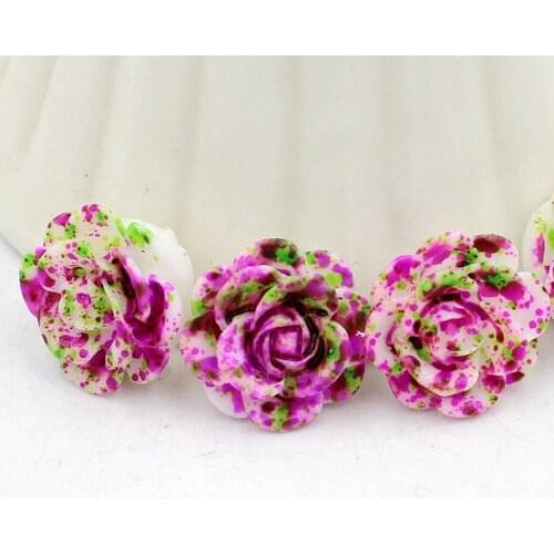New Fashion 30pcs/Lot 14mm Rose+Green Resin Rose Flower Flatback Stone Appliques For Phone/Crafts DIY