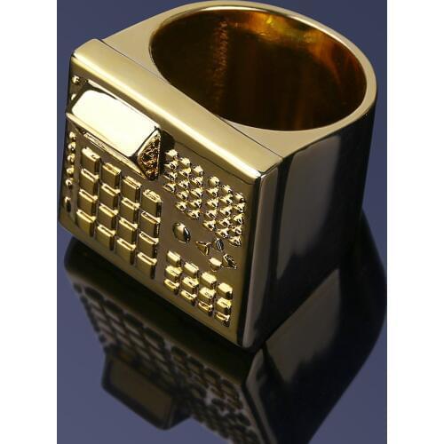 GUCY New Arrival Hip Hop Fashion Gold Color Plated Micro Pave Cubic Zircon Ring Full Iced Out Bling Rock Jewelry For Men