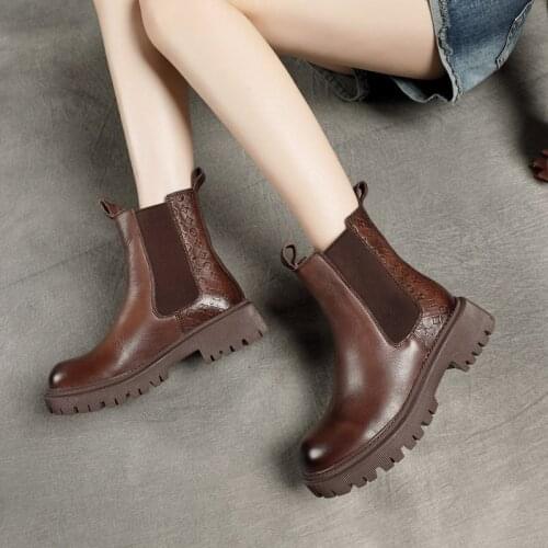 Spring and Autumn New First Layer Cowhide Ankle Boots, Chelsea Boots, Fashion Mid-heel Leather Martin Boots, Womens Boots