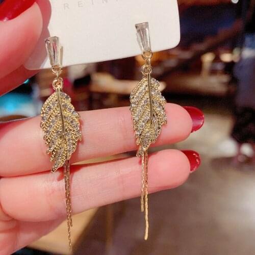 New Long Gold Metal Leaf Crystal Drop Earrings Fully Studded With Crystals High-Quality Rhinestone Jewelry Accessories For Women