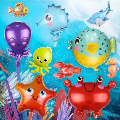 Ocean Sea Water Animal Foil Balloons Birthday Theme Party Decorative Shark Fish Lobster Octopus Seahorse Kid Cartoon Toy Supplie