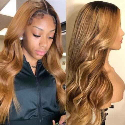 Ombre Blonde 1b/27 Lace Front Human Hair Wig Peruvian Remy T Part Lace Wig Pre Plucked With Baby Hair Glueless Lace Closure Wig