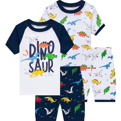 Boys' Pajama Sets Boys Cartoon Sleepwear Dinosaur Pajamas Boys Toddler Kids Grow in The Dark T-Rex 4 Pieces Short Pajama Set