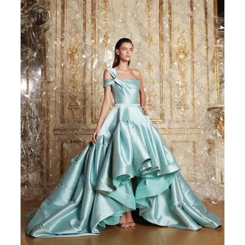 Classic Design Strapless Short Sleeve A Line Pleated Ruffled Short Front Long Back Prom Dresses