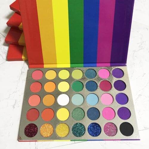 Luxury Rainbow Makeup Pigment Eyeshadow Palette 35 Color Matte Shimmer Glitter Long Lasting Powder Kit Custom Private Label Logo