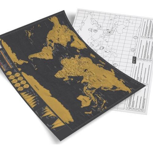 1pcs Deluxe Black World Map Scratch off Personalized Travel map for Home Decoration wall Sticker without cylinder(42.3*30cm)