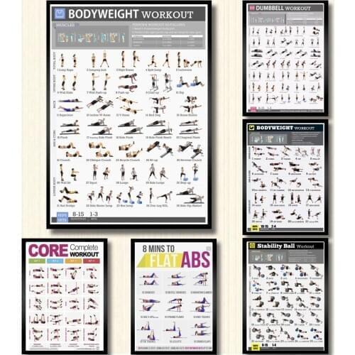 Dumbbell Workout Bodybuilding Exercise Bodyweight Chart Yoga GYM Poster Prints Wall Art Painting Wall Pictures Room Home Decor