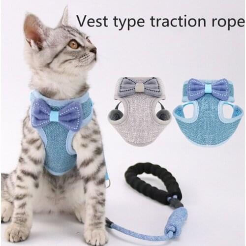 Comfortable and breathable Bowknot Harness Set Pet Adjustable Harness With Leash For Cats Pets Walking Traction pet supplies