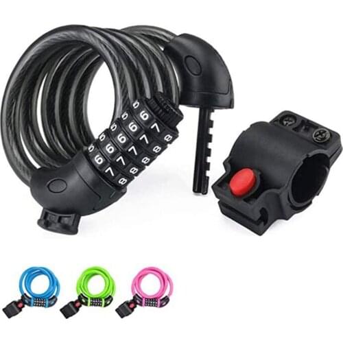 Bike Lock 5 Digit Code Combination Bicycle Security Lock 1000 mm*12 mm Steel Cable Spiral Bike Cycling Bicycle Lock