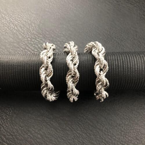 High end mens all zircon jewelry ice twisted gold rope necklace